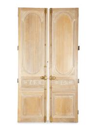 A Pair of French Cerused Oak Doors with Gilt Bronze Fixtures