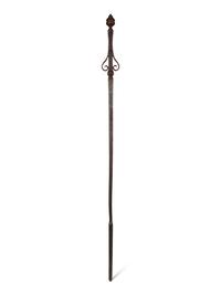 A Set of Continental Wrought Iron Fire Tools with a Pair of Tool Stands — 19TH CENTURY