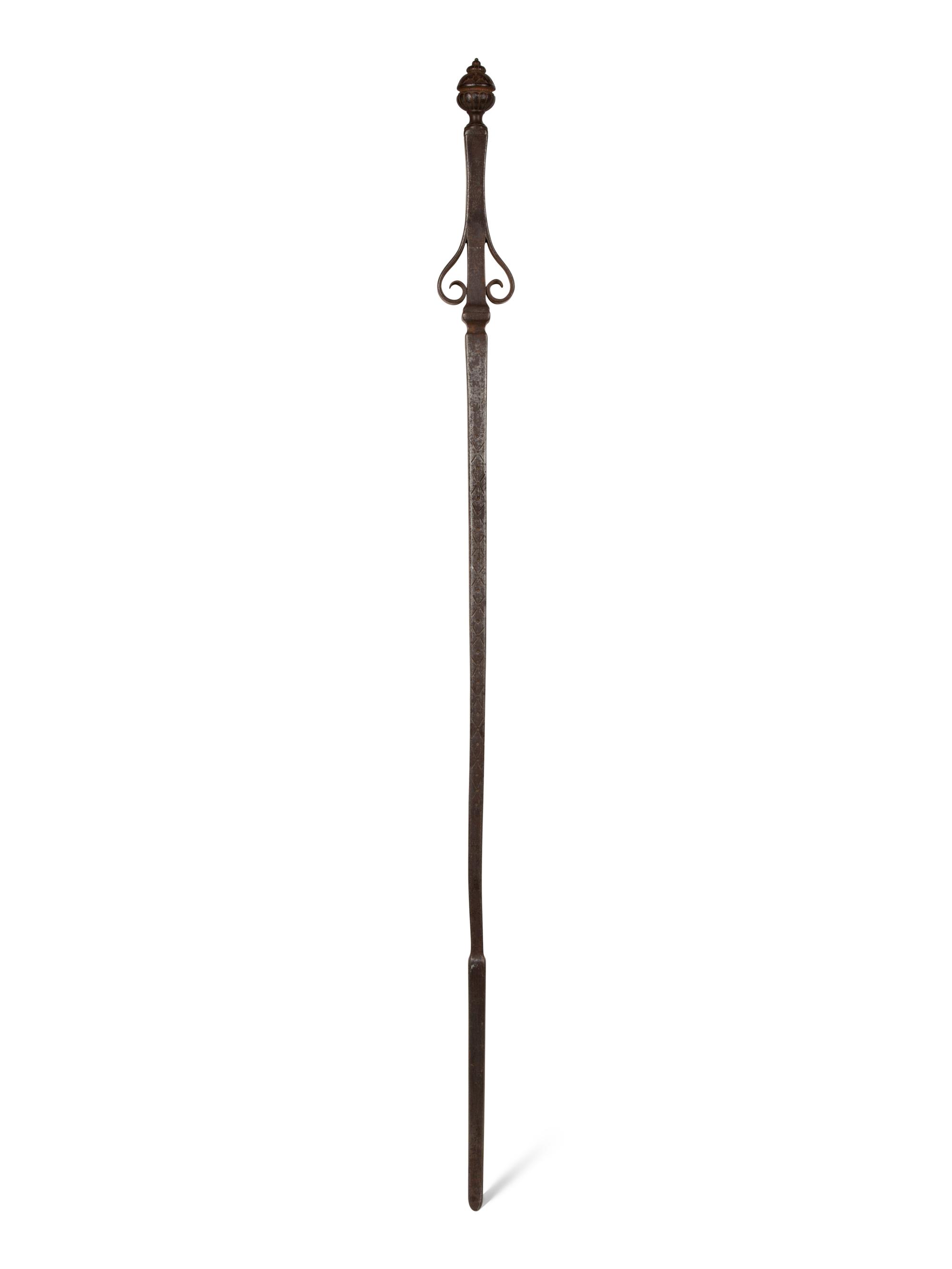 A Set of Continental Wrought Iron Fire Tools with a Pair of Tool Stands — 19TH CENTURY