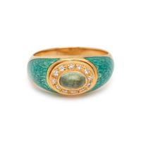 GREEN BERYL, DIAMOND AND ENAMEL RING