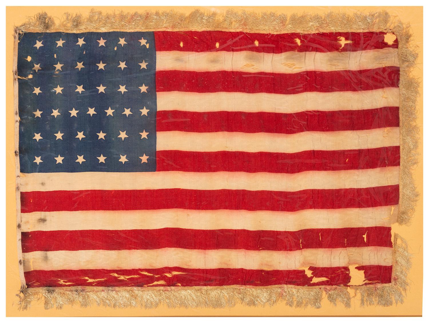 [FLAGS & PATRIOTIC TEXTILES]. 38-star printed silk flag.