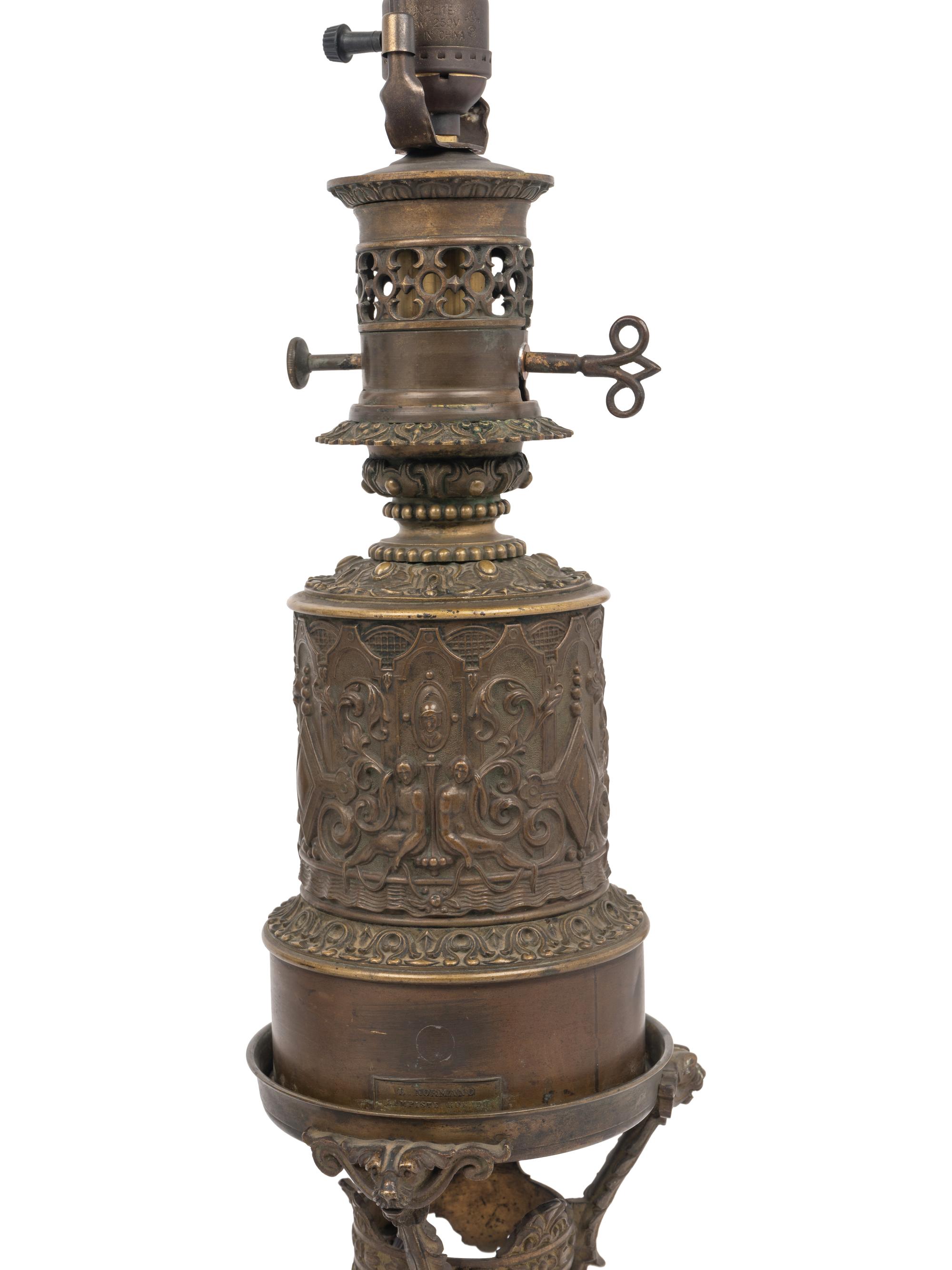 A Pair of French Bronze Fluid Lamps Converted to Electricity