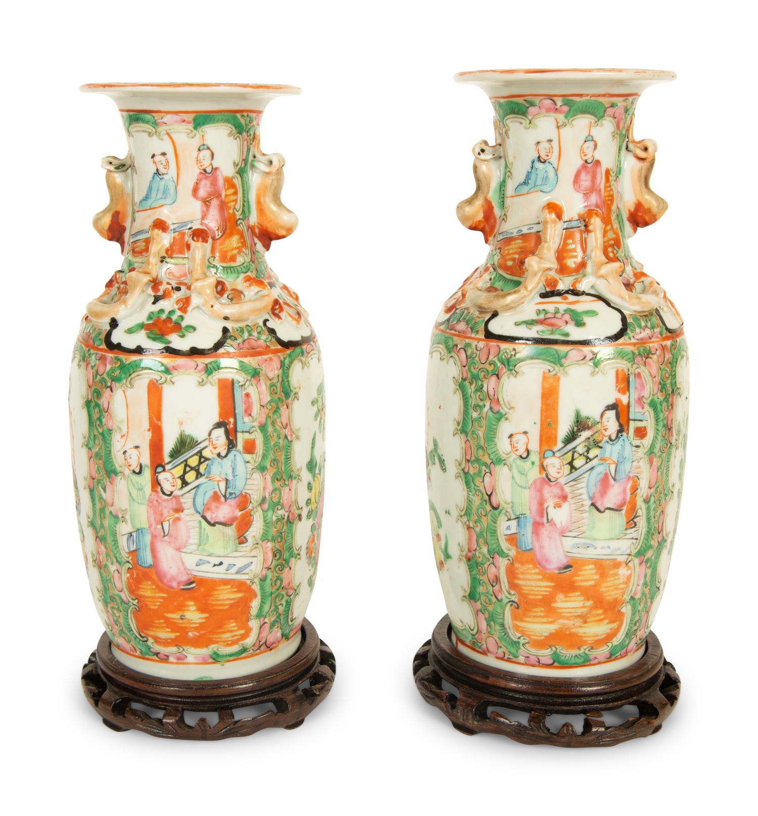 A Pair of Chinese Rose Medallion Porcelain Vases