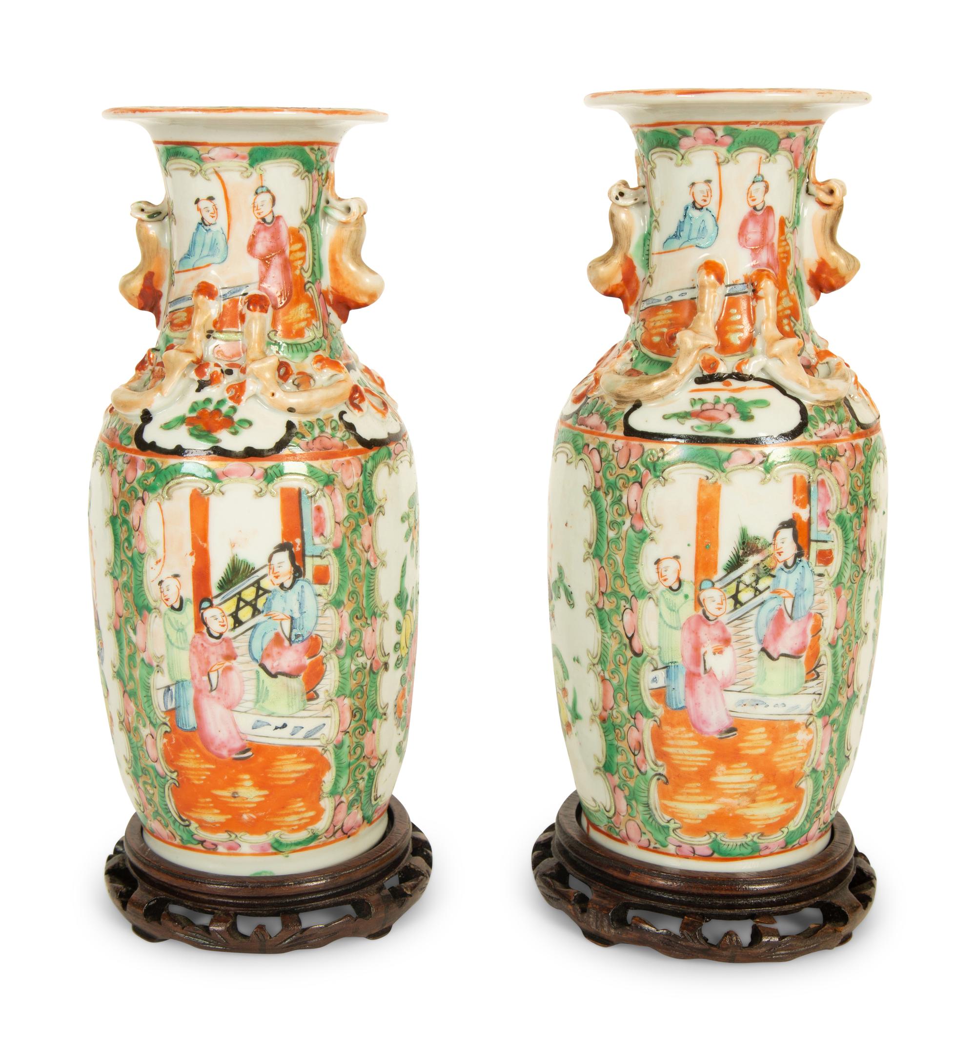A Pair of Chinese Rose Medallion Porcelain Vases