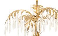 A Pair of Gilt Metal and Giltwood Palm Tree Lamps Hung with Faceted Prisms