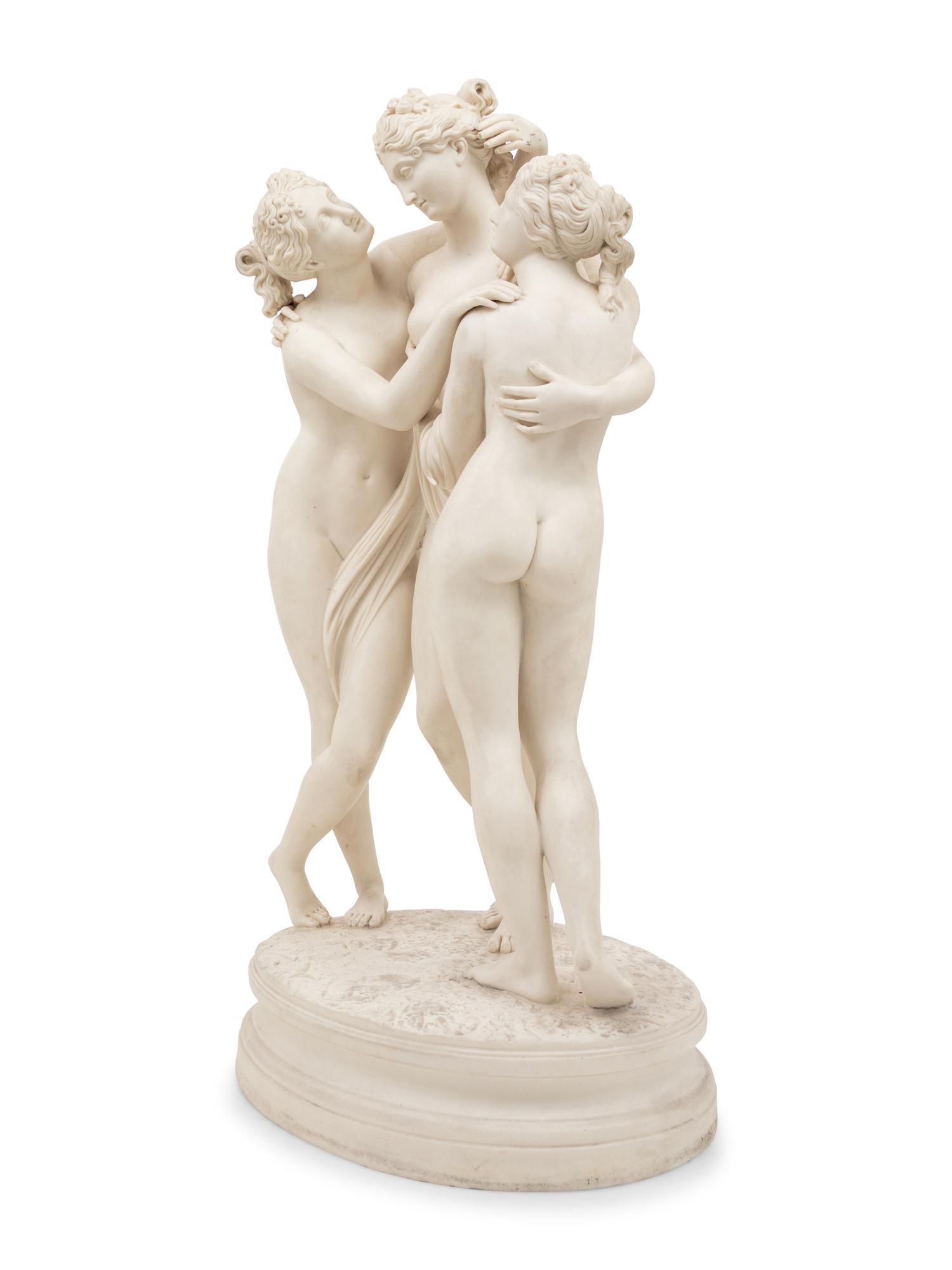 A Parian Ware Figural Group Depicting The Three Graces , after Antonio Canova