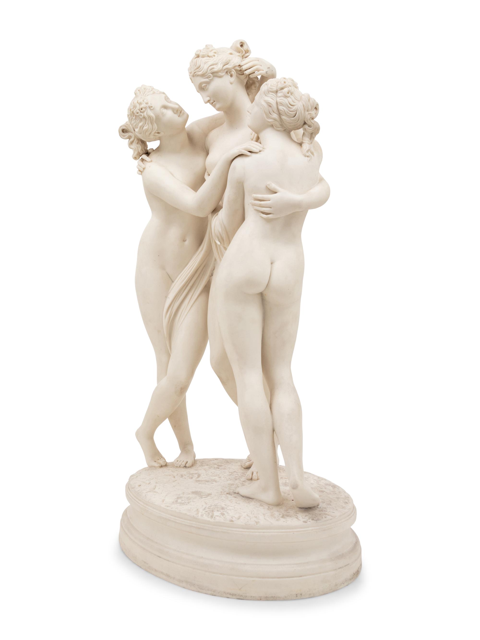 A Parian Ware Figural Group Depicting The Three Graces , after Antonio Canova