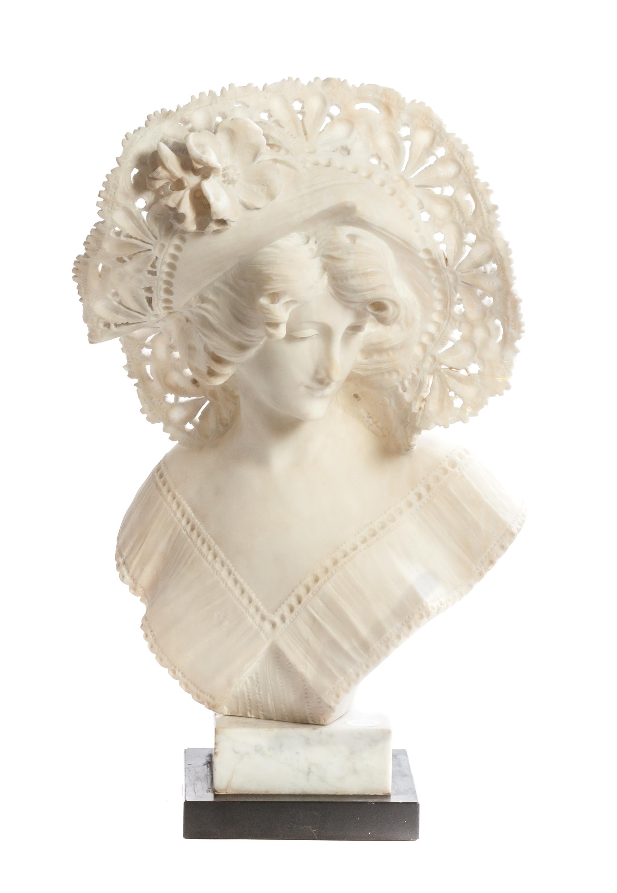 An Italian Carved Alabaster Bust, Height overall 21 1/2 inches.