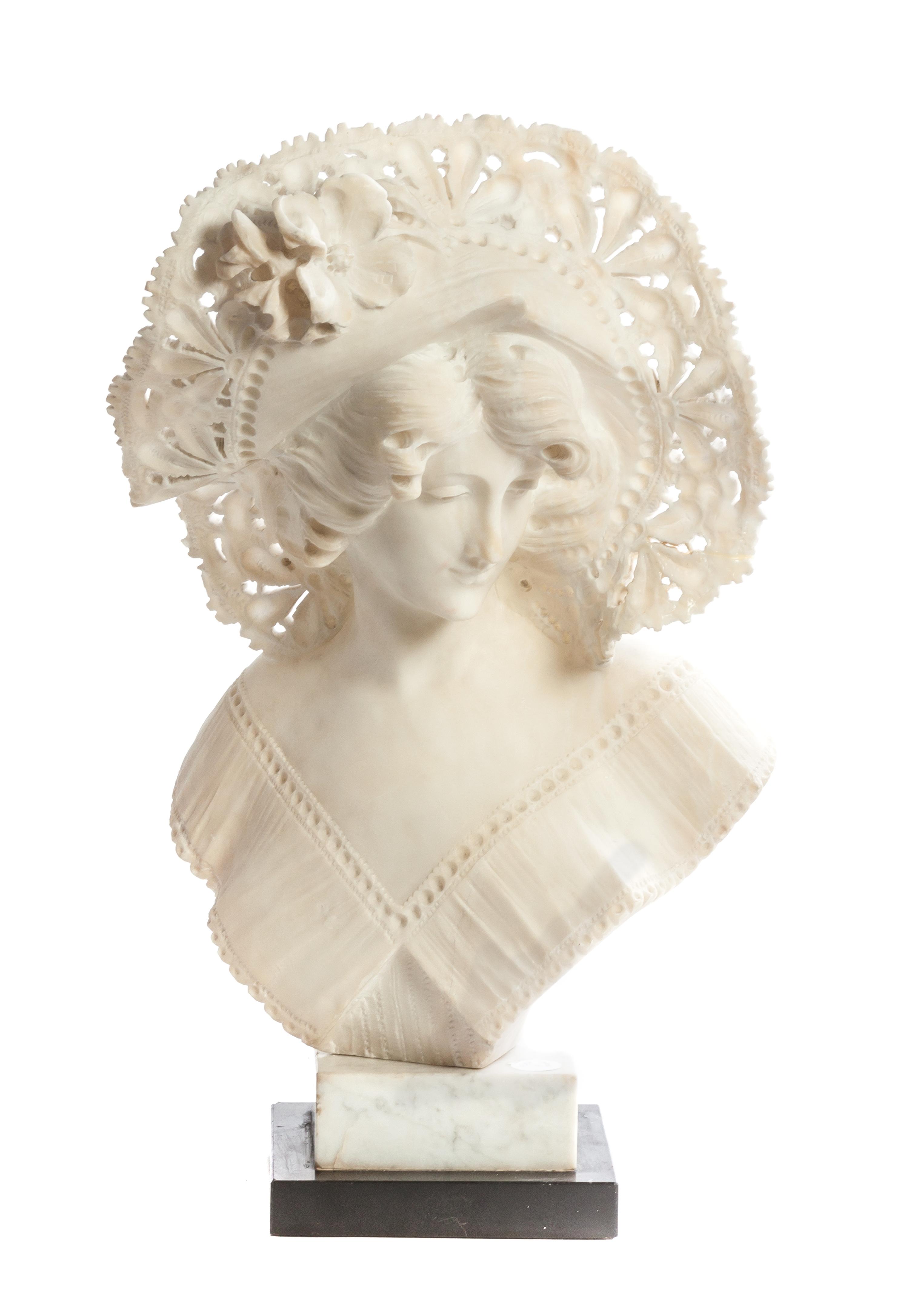 An Italian Carved Alabaster Bust, Height overall 21 1/2 inches.