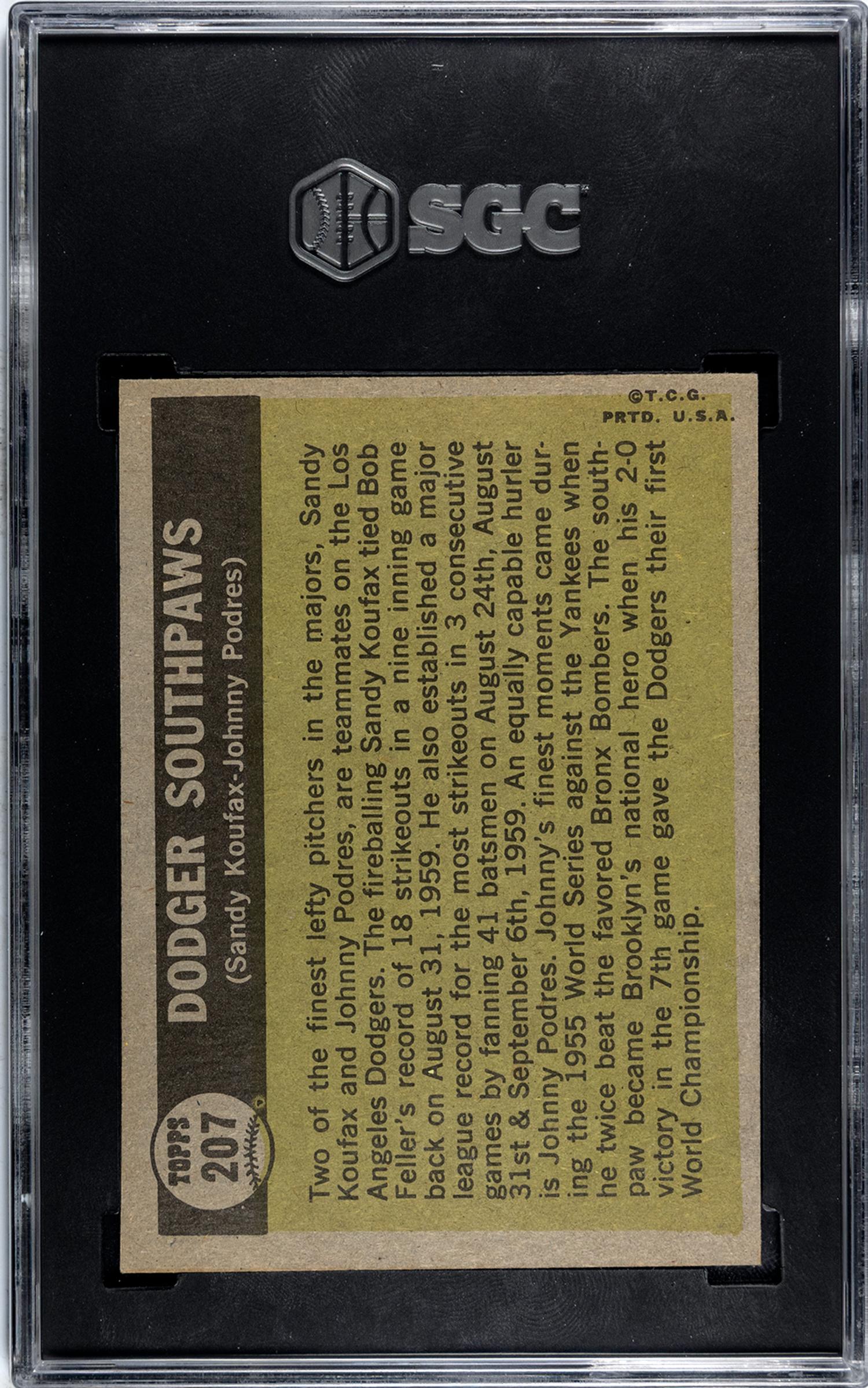 A 1961 Topps Dodger Southpaws Baseball Card No. 207 (SGC 7 NRMT)
