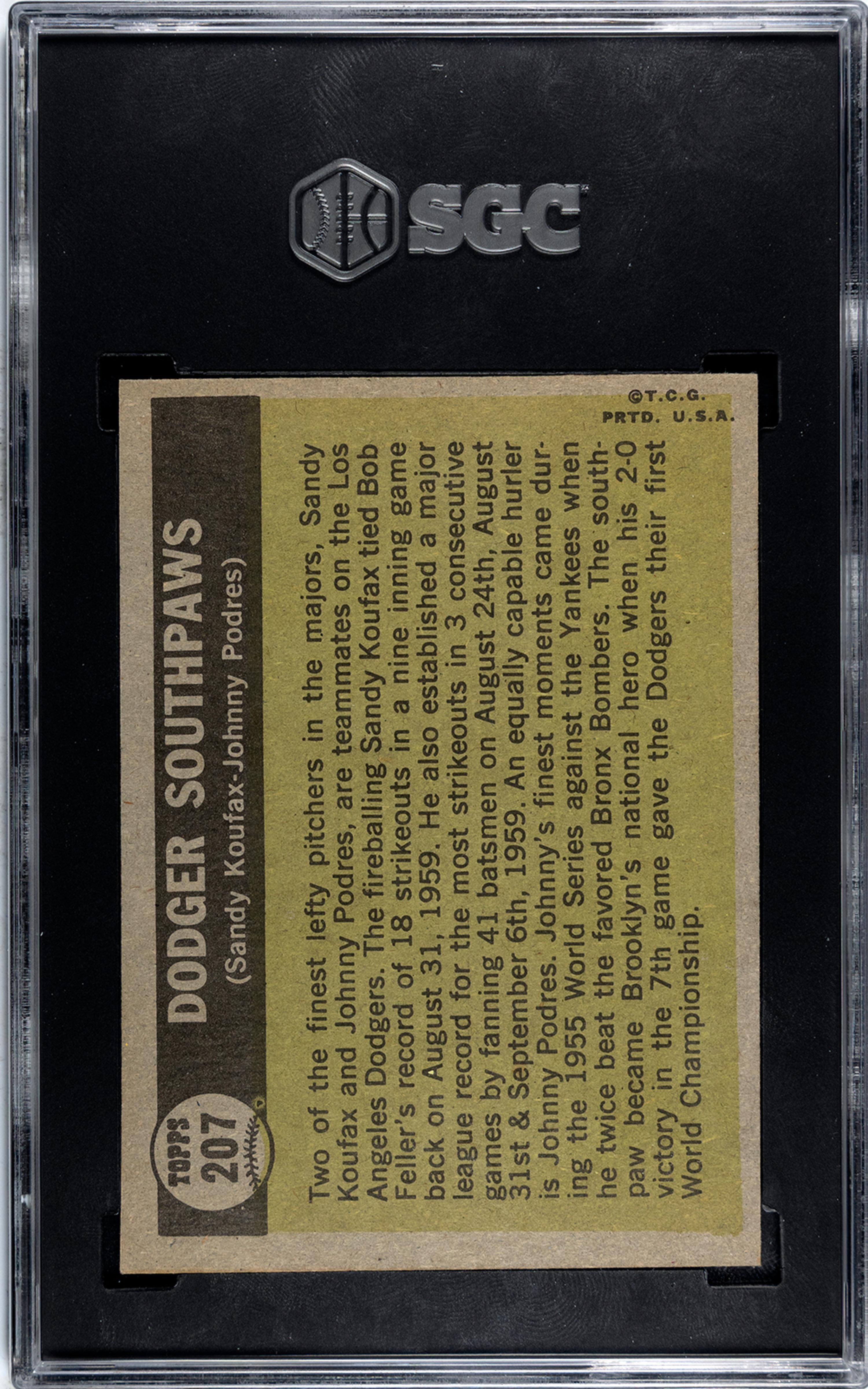 A 1961 Topps Dodger Southpaws Baseball Card No. 207 (SGC 7 NRMT)