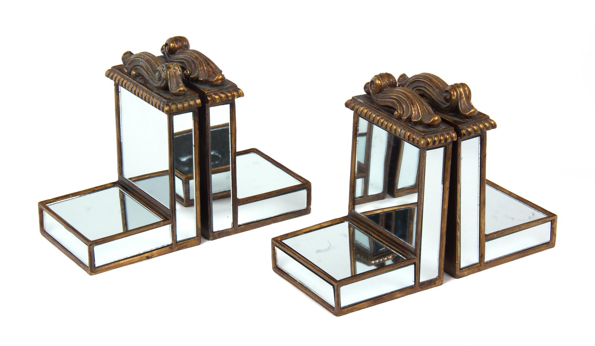 A Pair of Mirror-Inset Giltwood Bookends