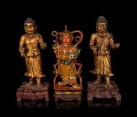 Three Chinese Gilt Lacquered Wood Figures