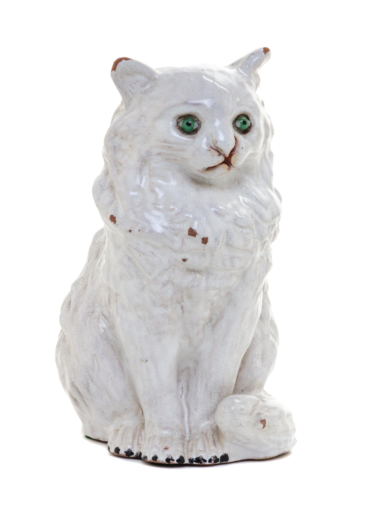 A French Tin Glazed Terra Cotta Model of a Cat Height 8 inches. — PROBABLY BAVENT, CIRCA 1880