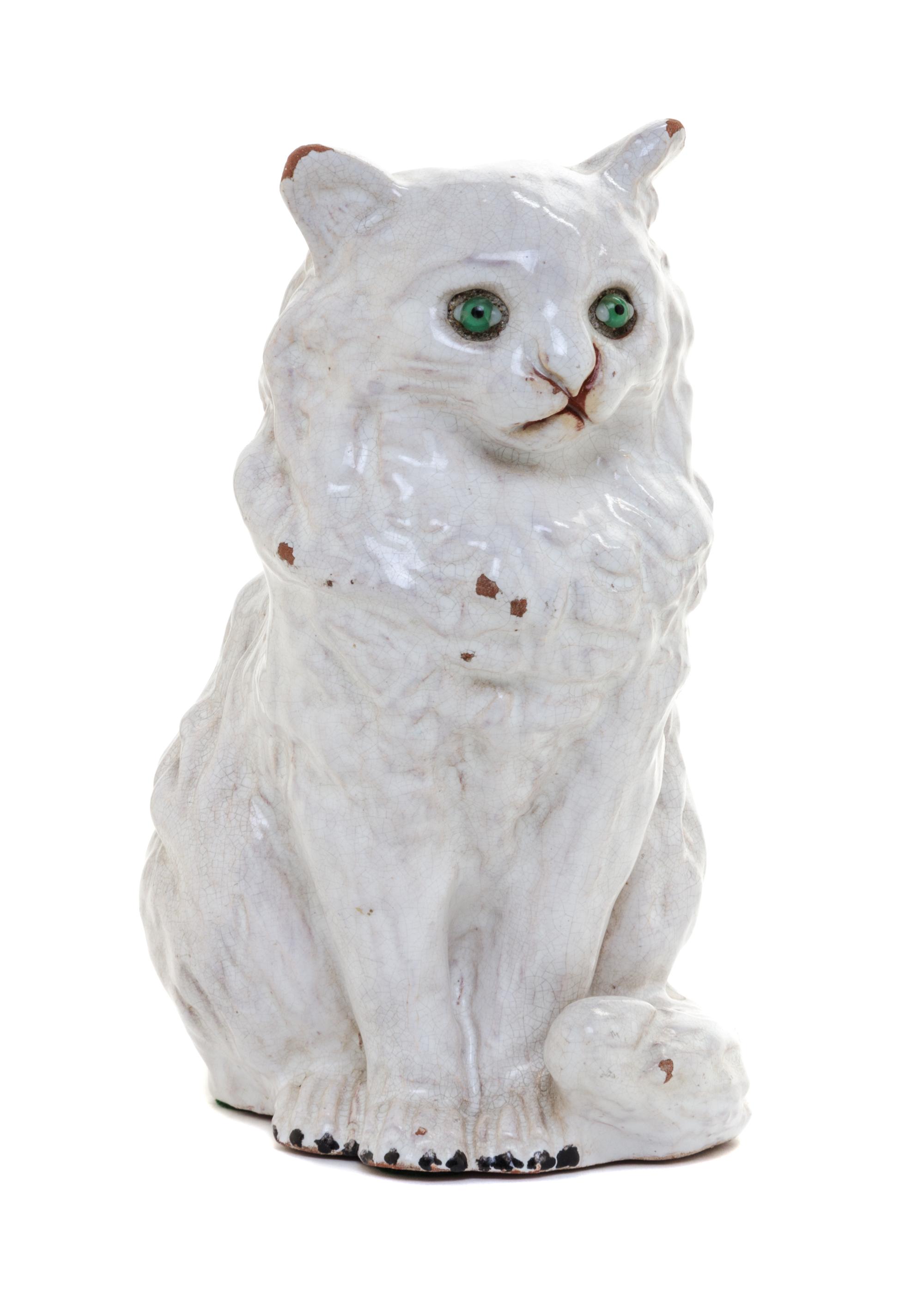 A French Tin Glazed Terra Cotta Model of a Cat Height 8 inches. — PROBABLY BAVENT, CIRCA 1880
