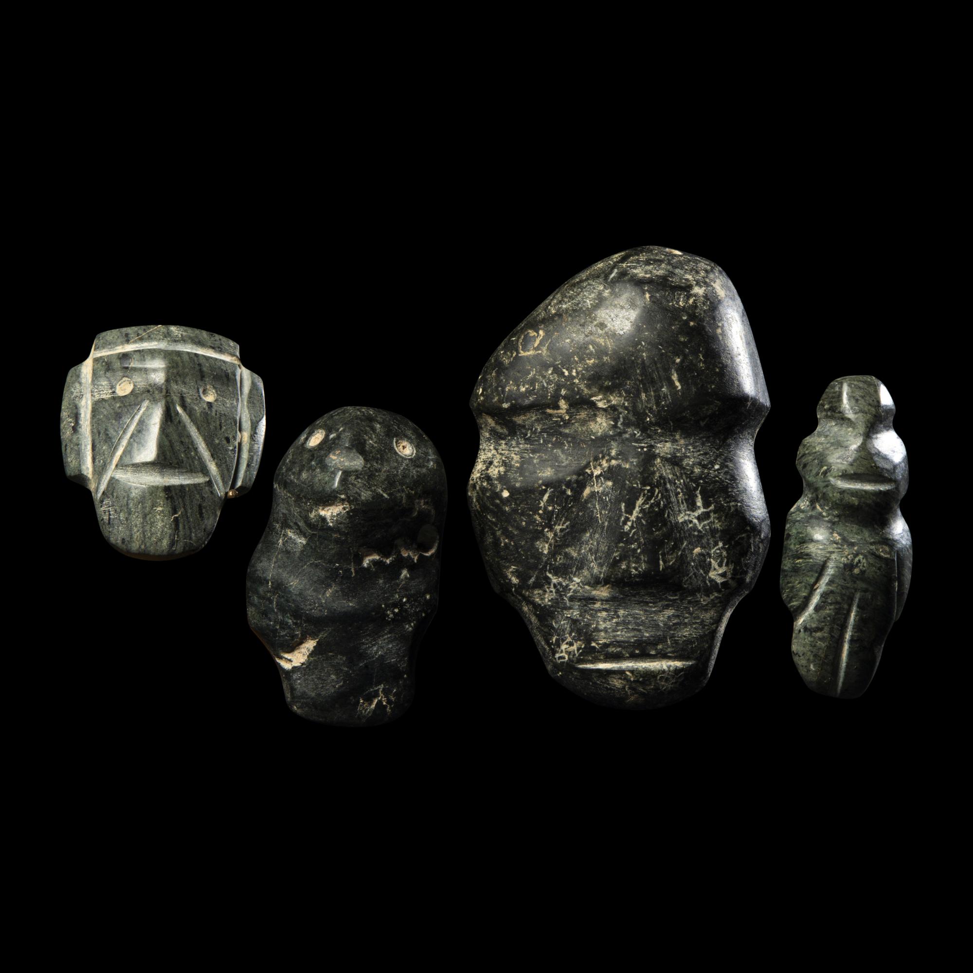 Four Mezcala Greenstone Masks and Figures