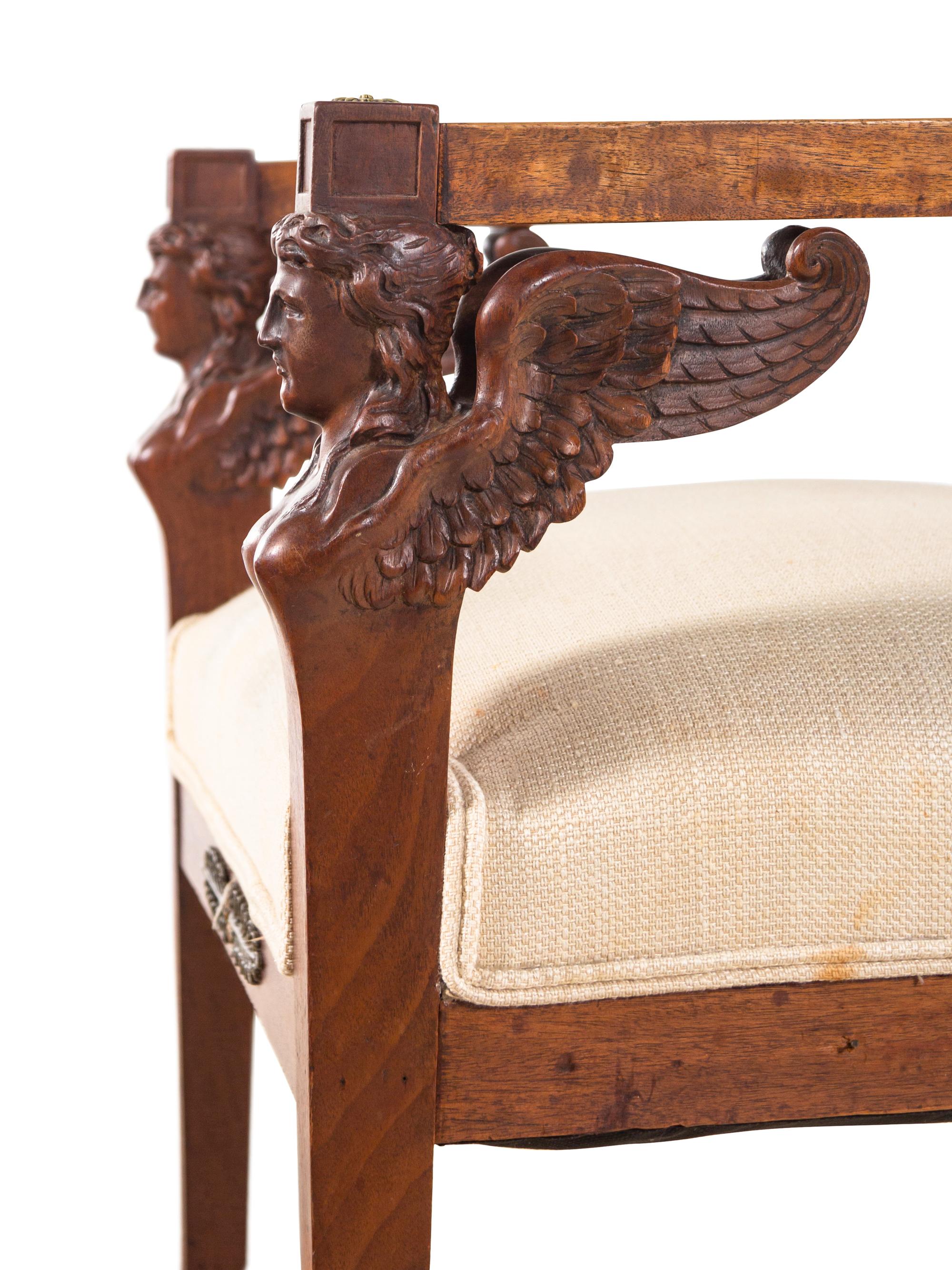 An Empire Style Carved Mahogany Fauteuil