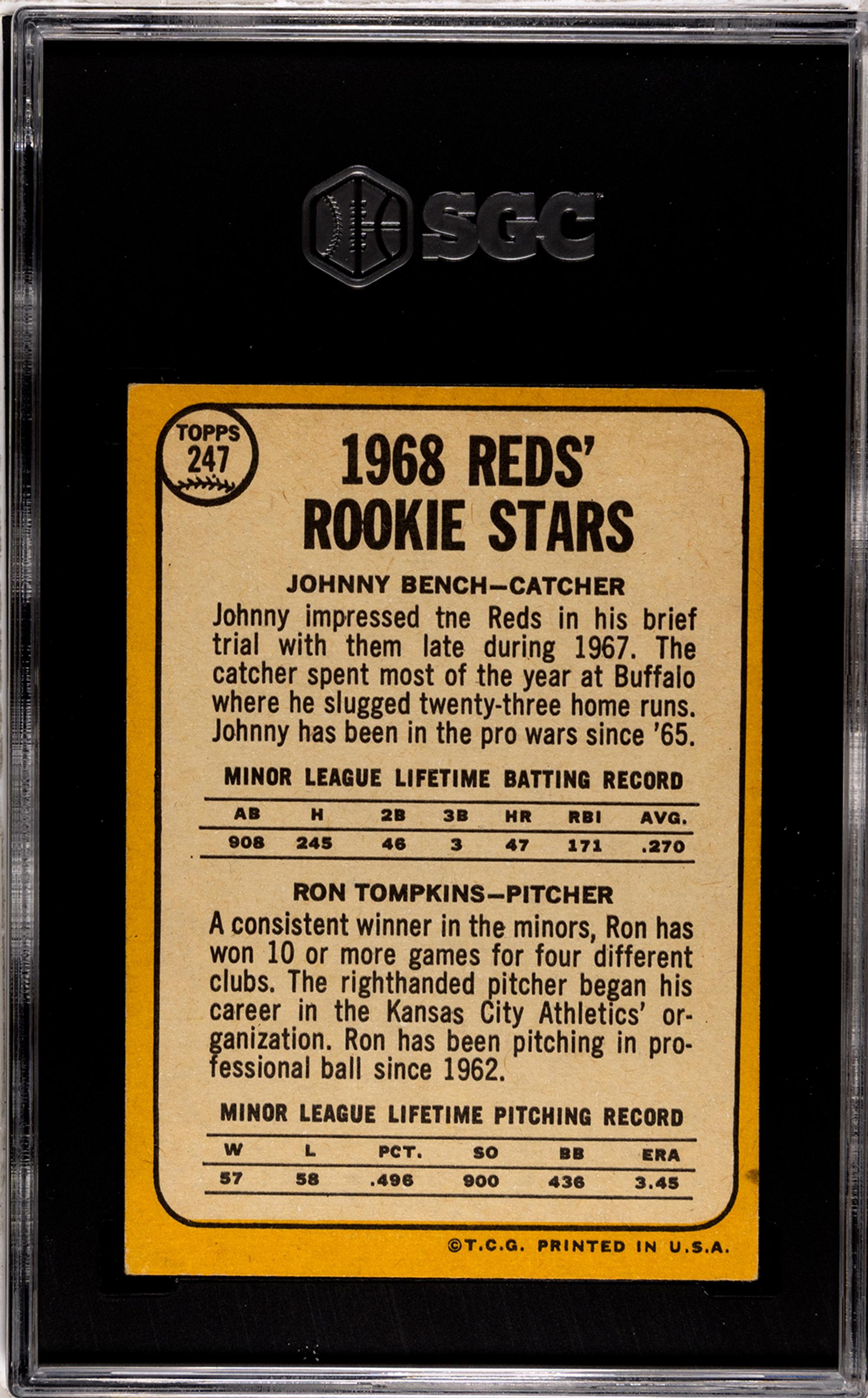 A 1968 Topps Johnny Bench Rookie Baseball Card No. 247 (SGC 5 EX)