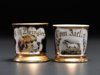 Two Animal Breeder's Porcelain Occupational Shaving Mugs