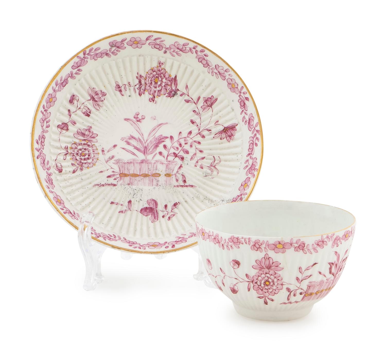 An English Ribbed Porcelain Cups and Saucer — 1771