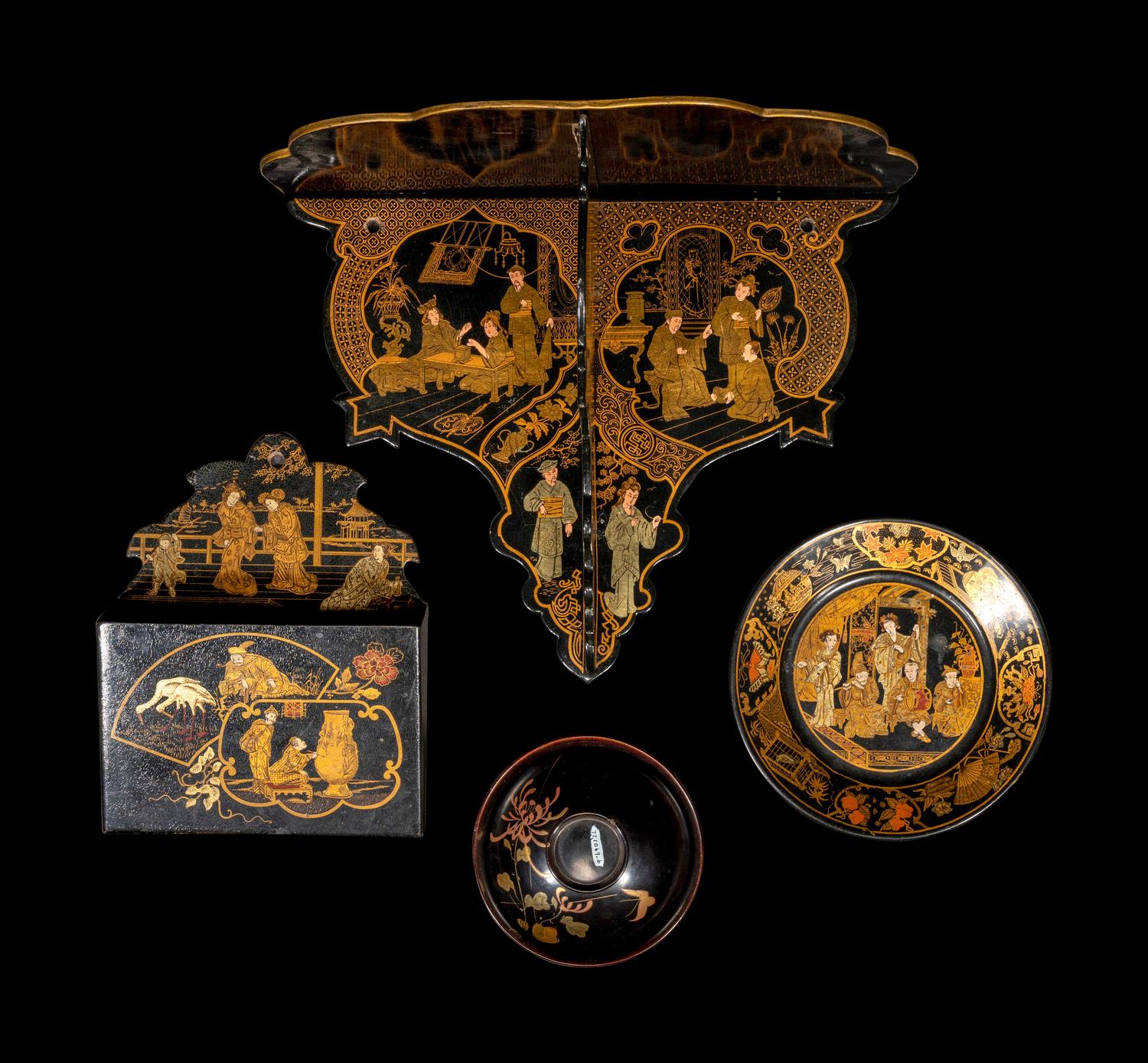 Four Japanese Export Gilt Lacquered Wares