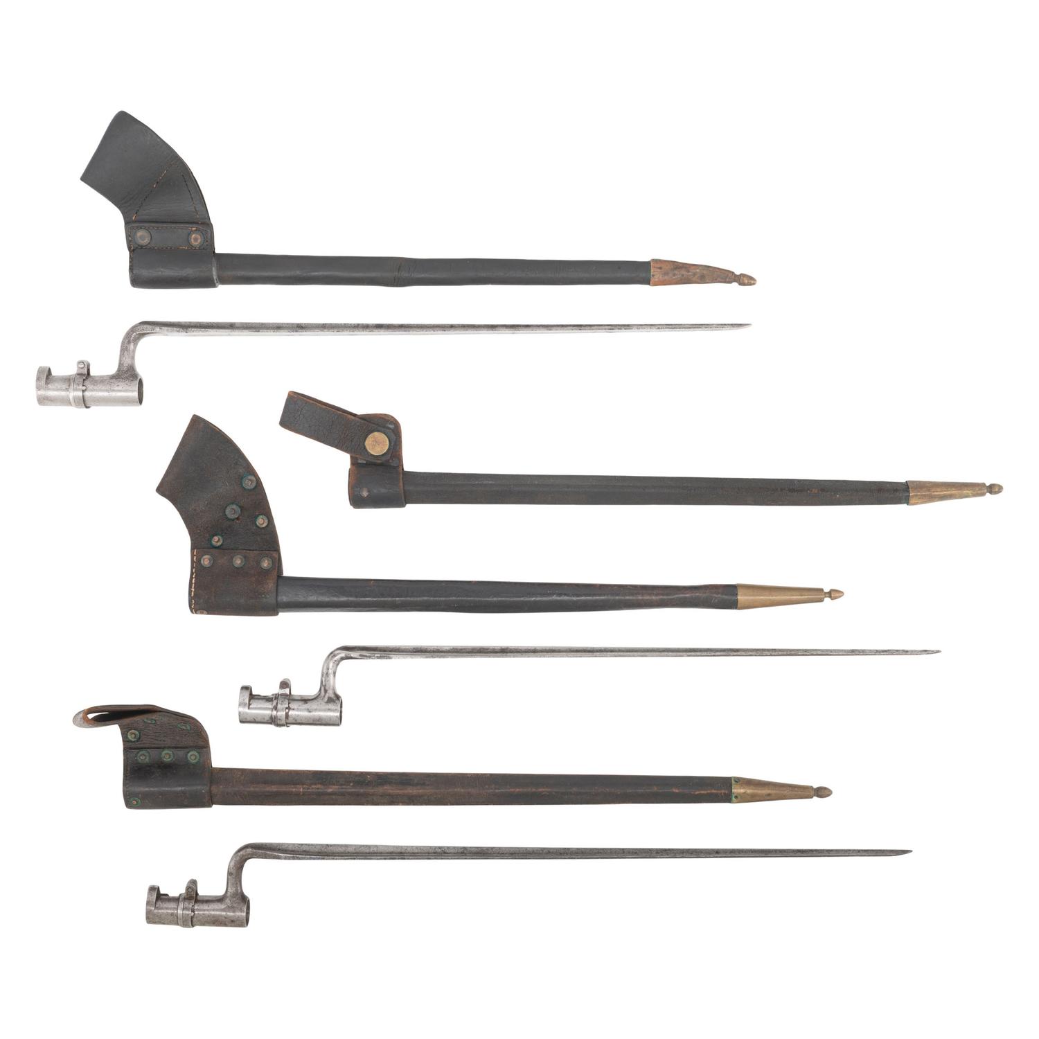 Two US M1855 Socket Bayonets, One M1865 Joslyn Rifle Bayonet & Four Scabbards