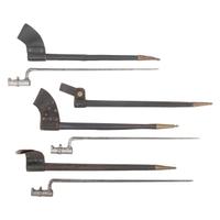 Two US M1855 Socket Bayonets, One M1865 Joslyn Rifle Bayonet & Four Scabbards