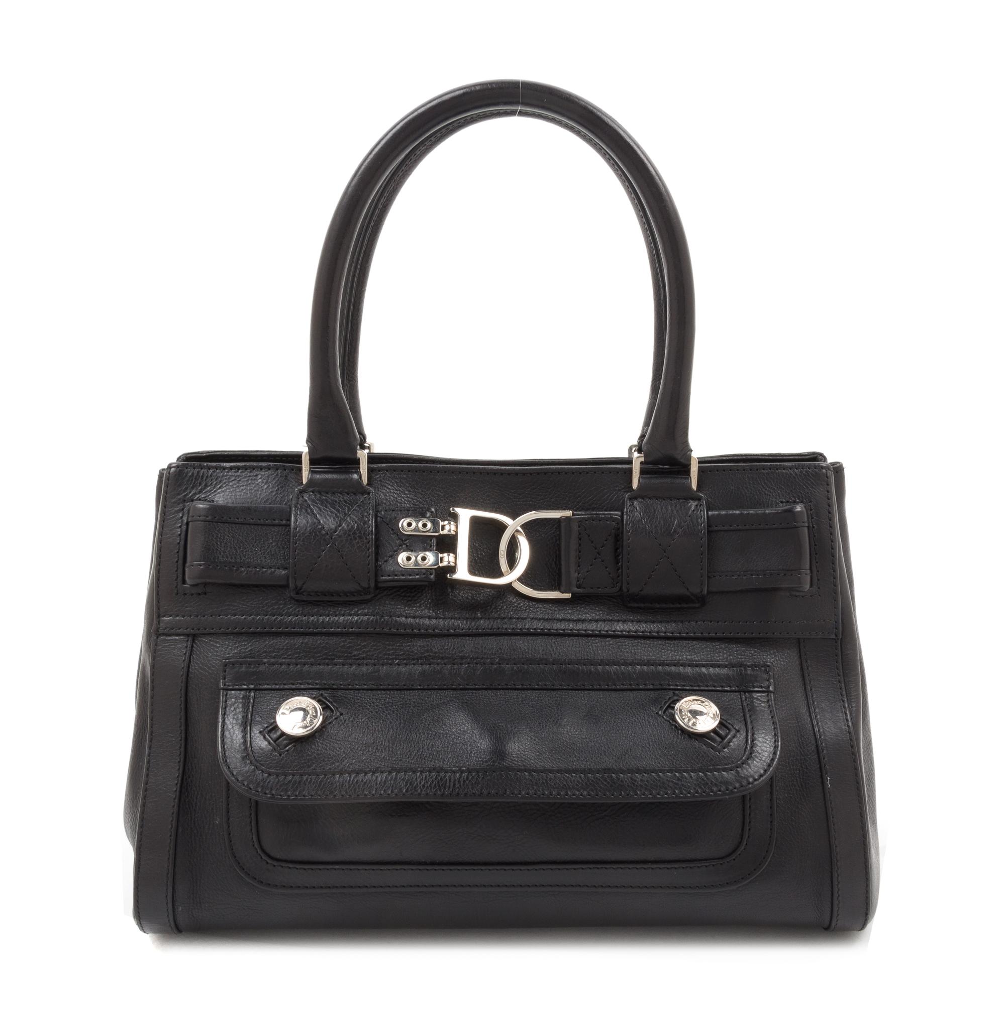 A Christian Dior Black Leather Handbag, 11.5" x 8" x 3.5".
