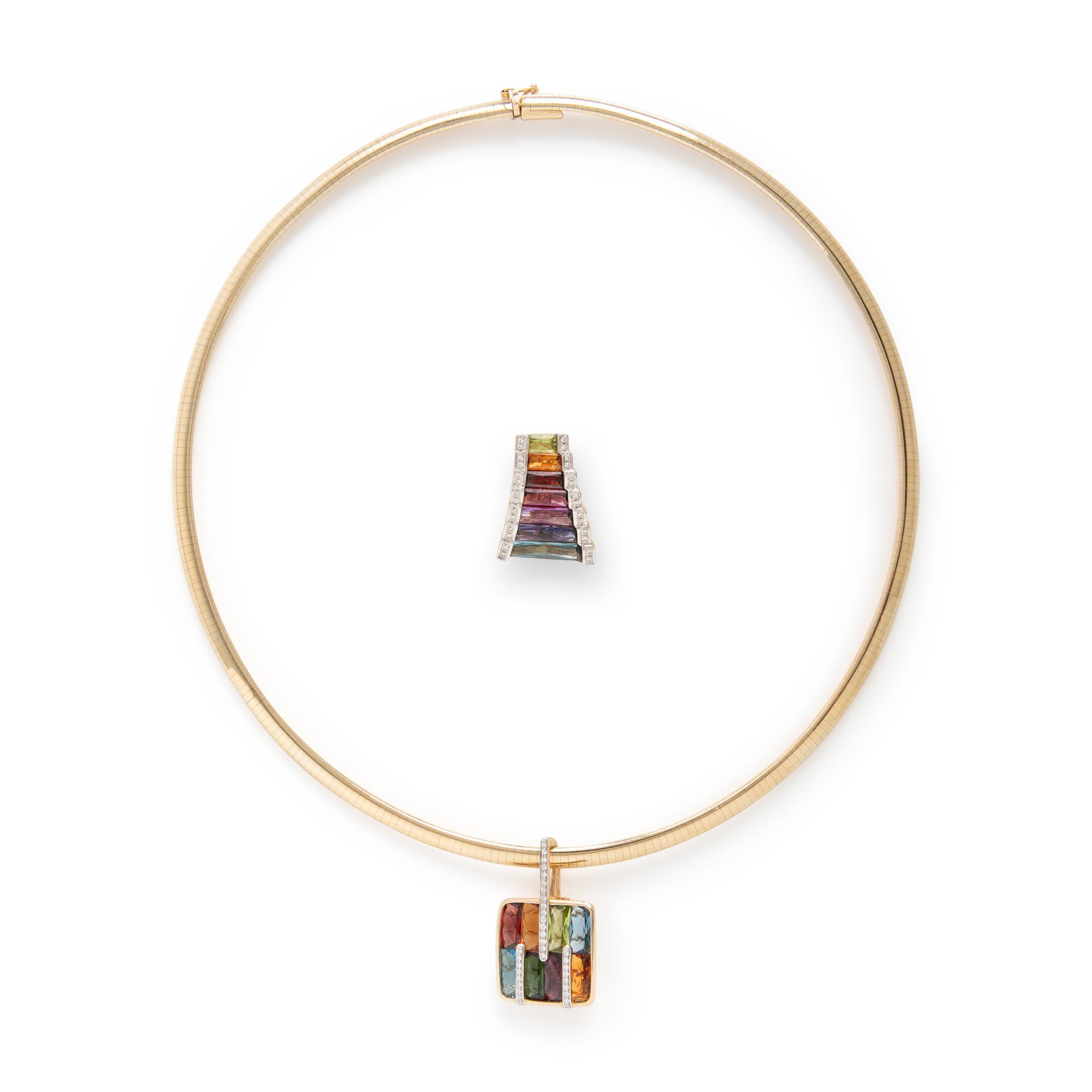 Bellarri, Two Multigem Pendants with Omega Chain