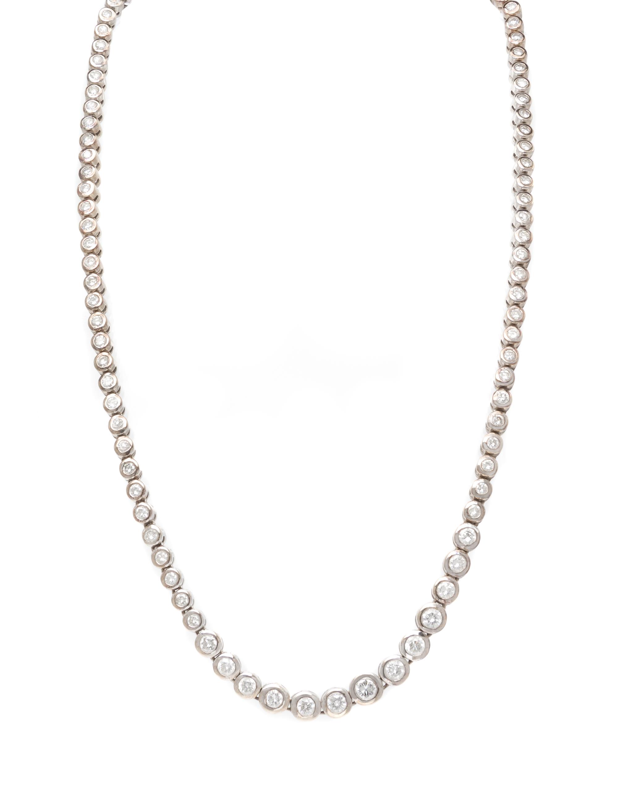 A 14 Karat White Gold and Diamond Riviere Necklace, 23.10 dwts.