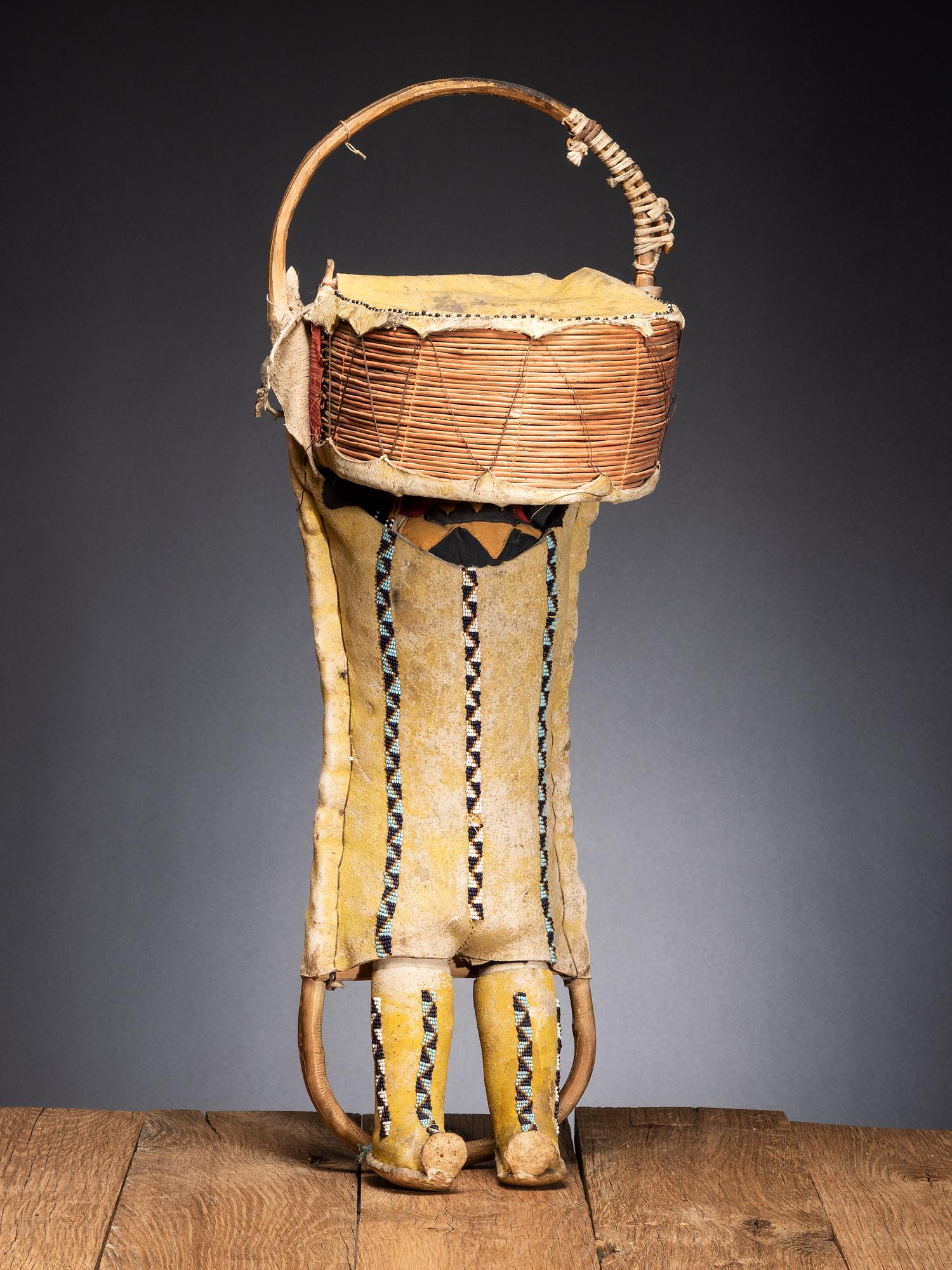 Apache Beaded Hide Cradle, with Doll