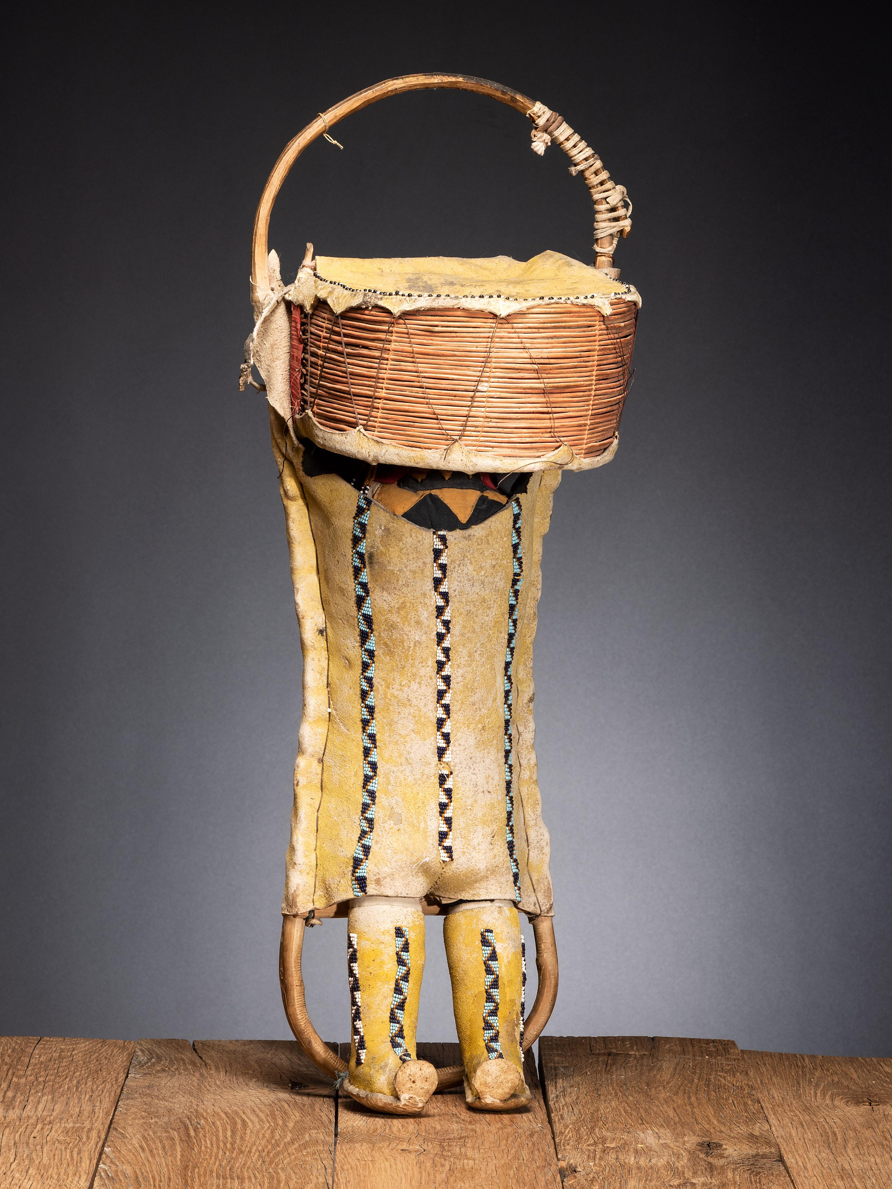 Apache Beaded Hide Cradle, with Doll