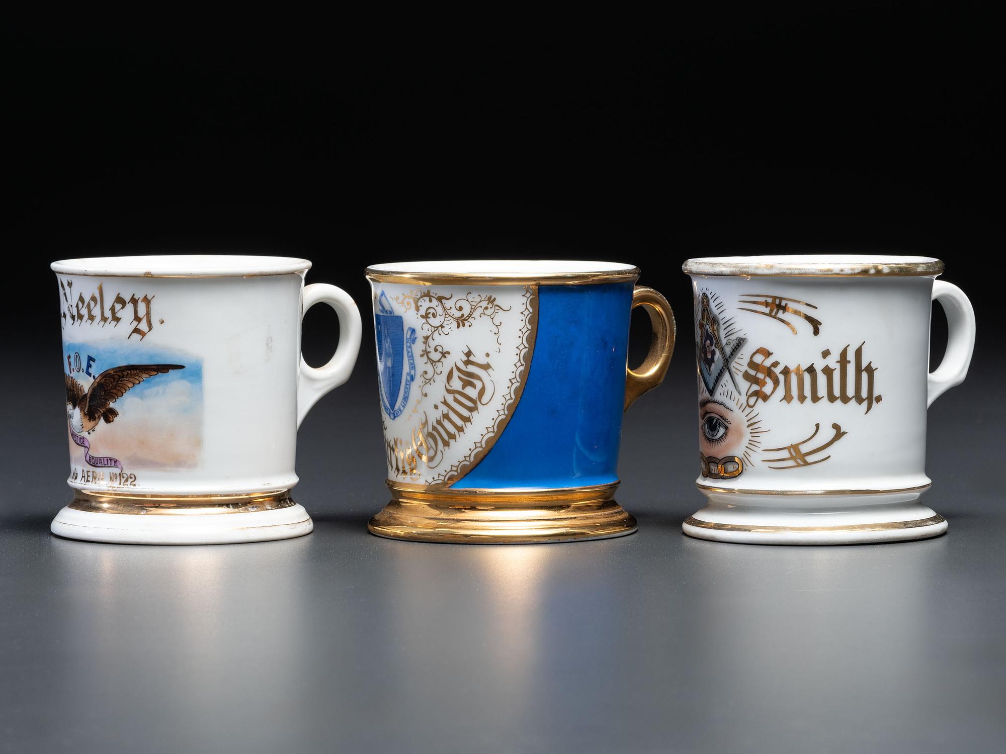 Three Fraternal Porcelain Shaving Mugs