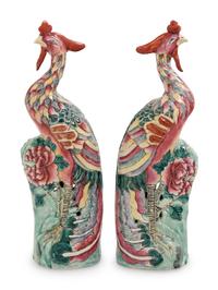 A Pair of Chinese Export Porcelain Phoenix Birds