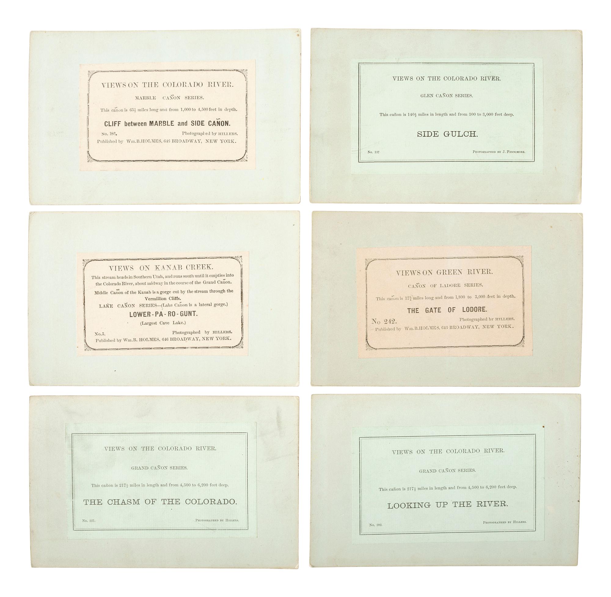 [WESTERN AMERICANA]. HILLERS, John K., FENNIMORE, J., and BEAMAN, E.O., photographers. A group of 10 Powell Expedition stereoviews, featuring images of crew members, boats, and the photographer's dark tent.