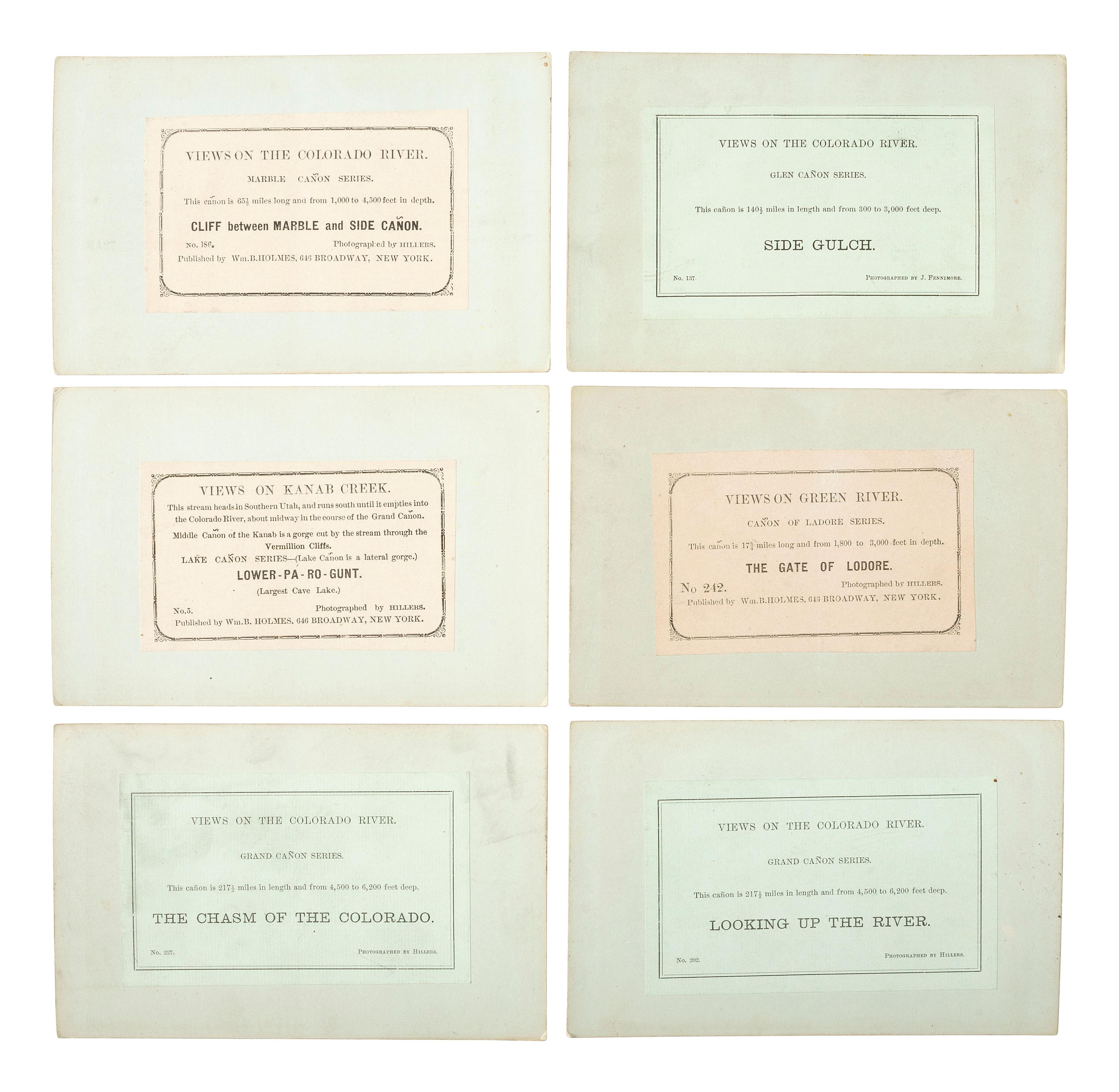 [WESTERN AMERICANA]. HILLERS, John K., FENNIMORE, J., and BEAMAN, E.O., photographers. A group of 10 Powell Expedition stereoviews, featuring images of crew members, boats, and the photographer's dark tent.