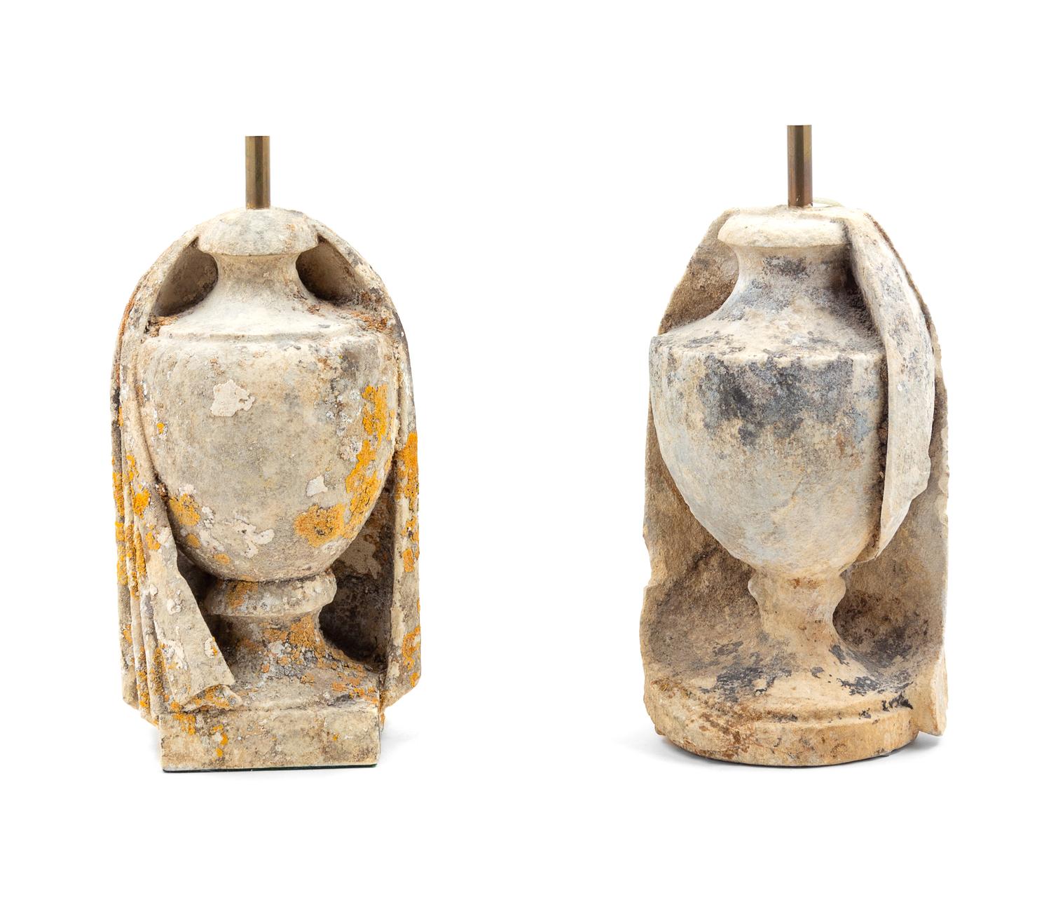 A Pair of French Carved Stone Finials Height of stone 15 inches. — PROBABLY 17TH/18TH CENTURY