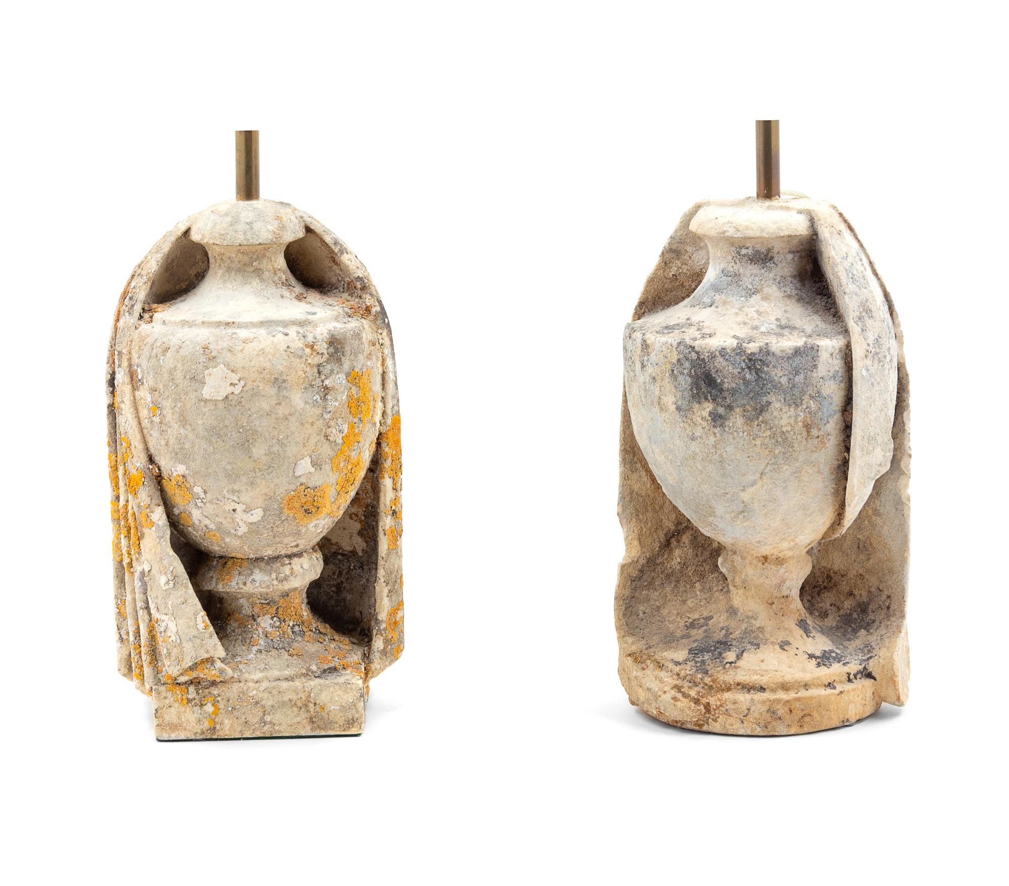 A Pair of French Carved Stone Finials Height of stone 15 inches. — PROBABLY 17TH/18TH CENTURY