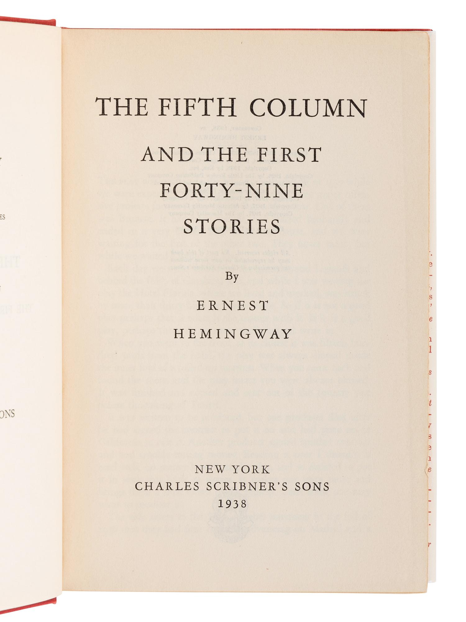 HEMINGWAY, Ernest (1899-1961). A group of 3 works by Hemingway, comprising: