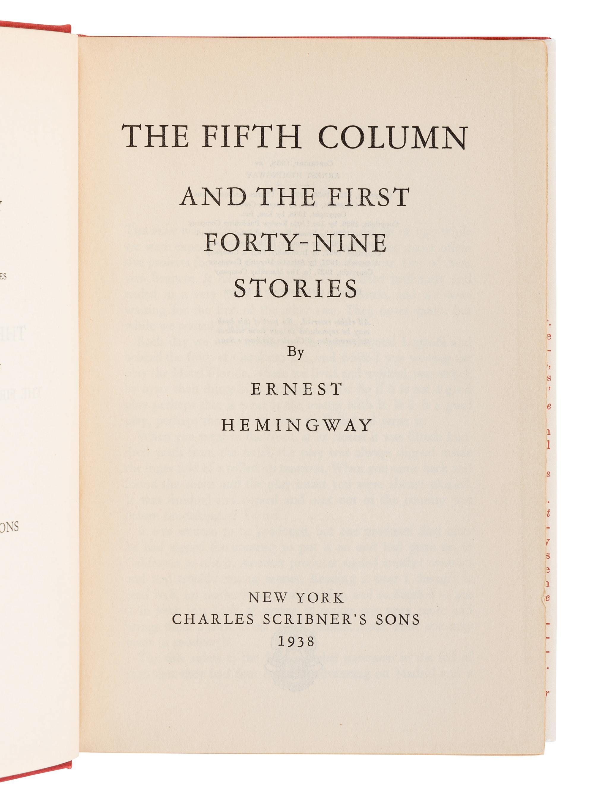 HEMINGWAY, Ernest (1899-1961). A group of 3 works by Hemingway, comprising: