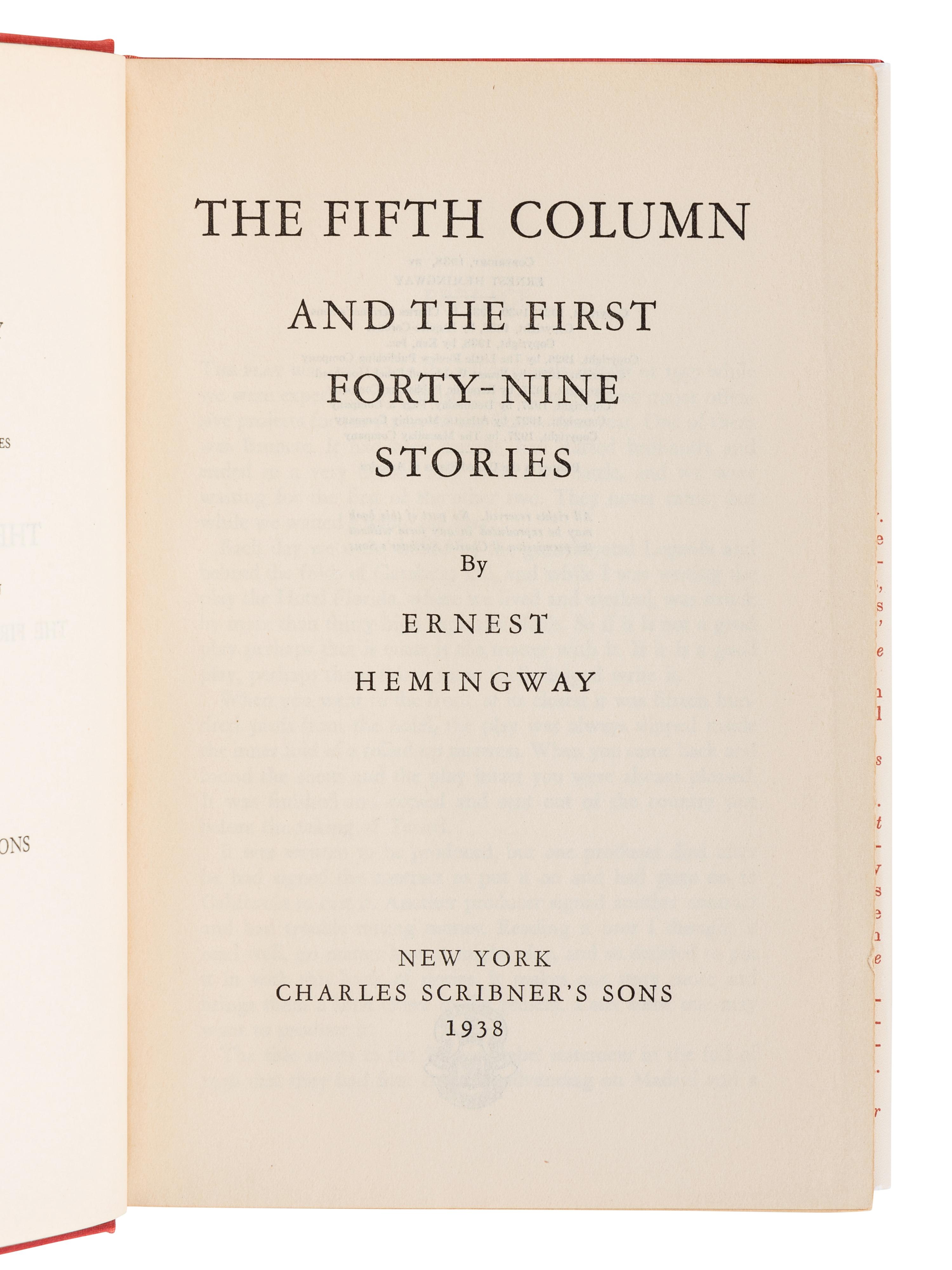 HEMINGWAY, Ernest (1899-1961). A group of 3 works by Hemingway, comprising: