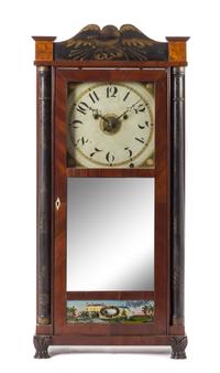 An American Mahogany Shelf Clock Height 36 3/4 x width 17 7/8 x depth 4 7/8 inches. — SILAS HOADLEY, PLYMOUTH, CONNECTICUT, CIRCA 1830