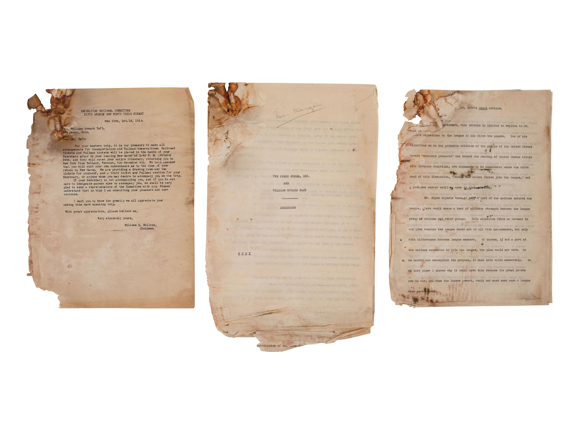 TAFT, William Howard (1857-1930). Archive of correspondence between Taft & “Gus” Karger, ca 1908-24.