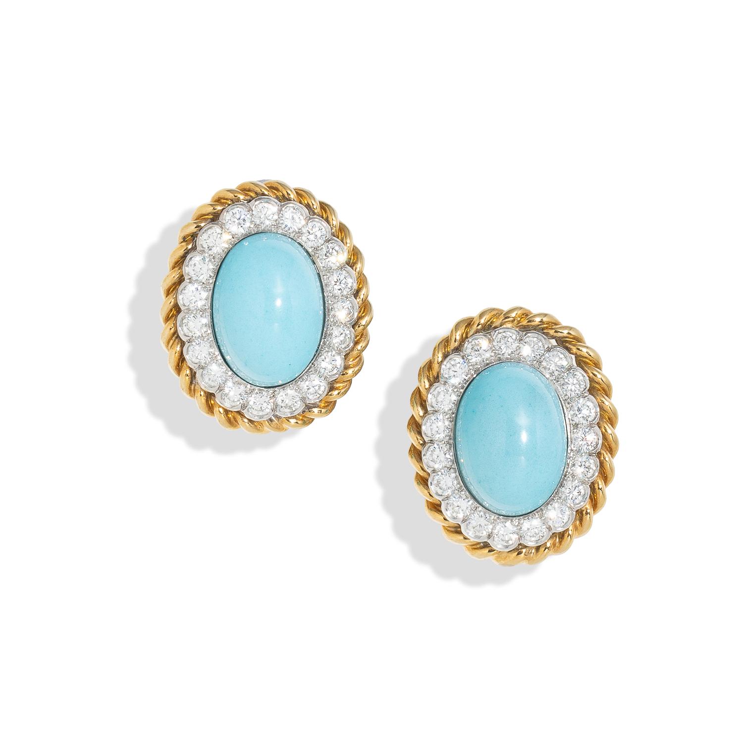 TURI, PECTOLITE, DIAMOND, AND YELLOW GOLD EARRINGS