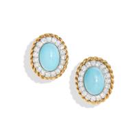 TURI, PECTOLITE, DIAMOND, AND YELLOW GOLD EARRINGS