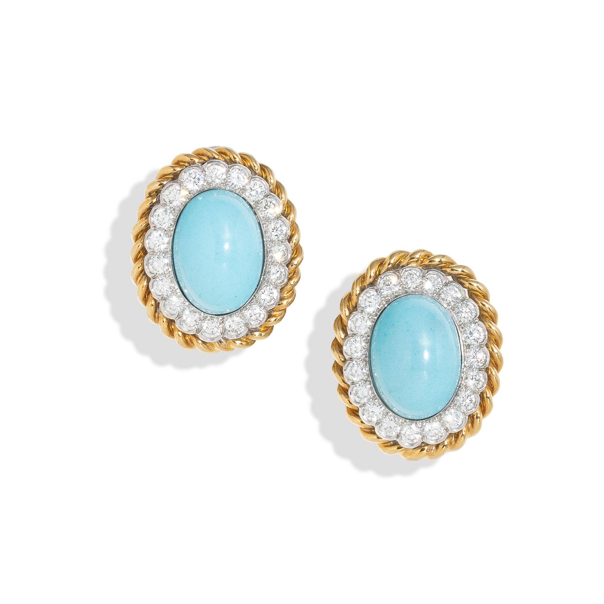 TURI, PECTOLITE, DIAMOND, AND YELLOW GOLD EARRINGS