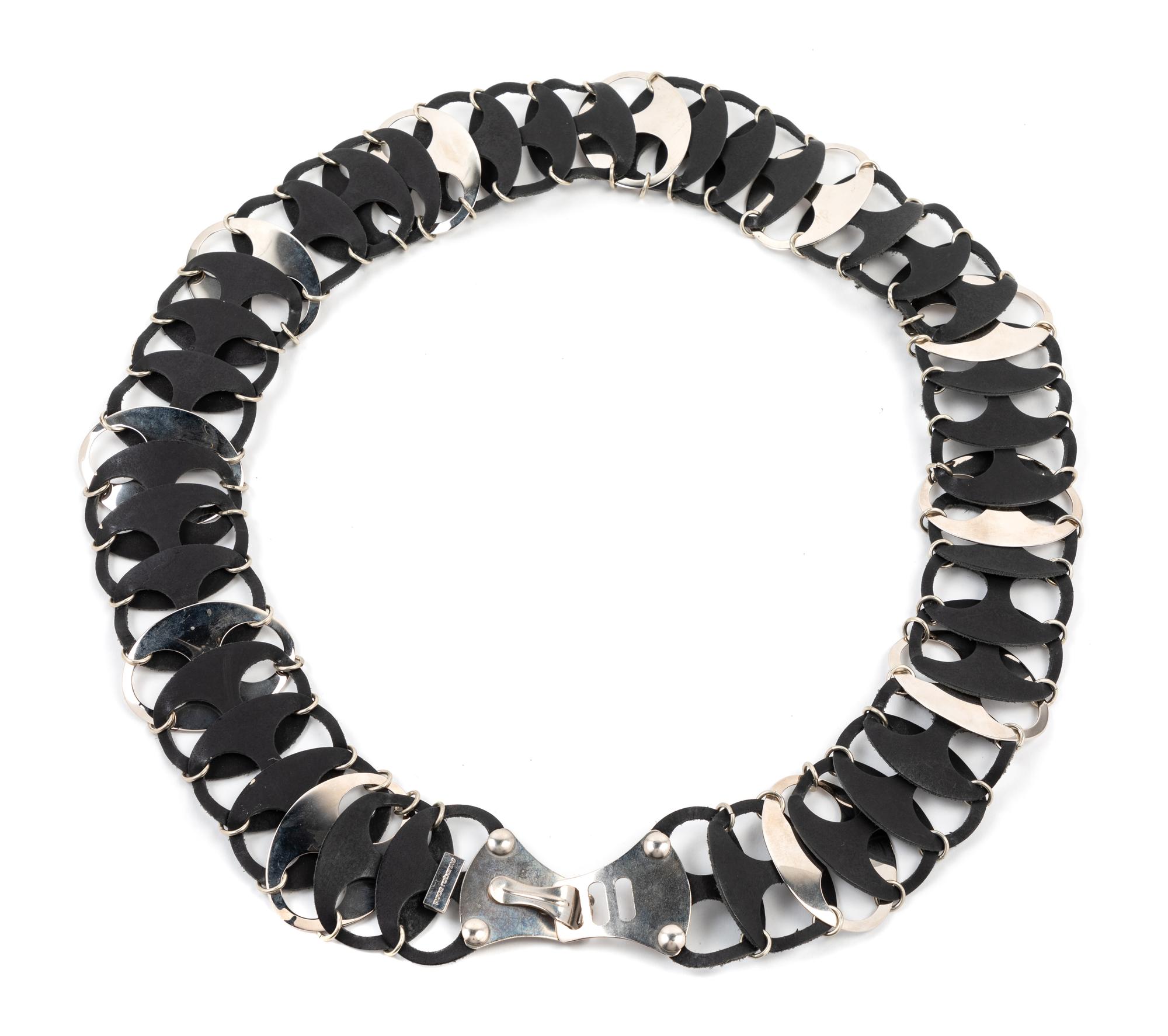 Paco Rabanne Leather and Metal Link Belt, 1960-70s