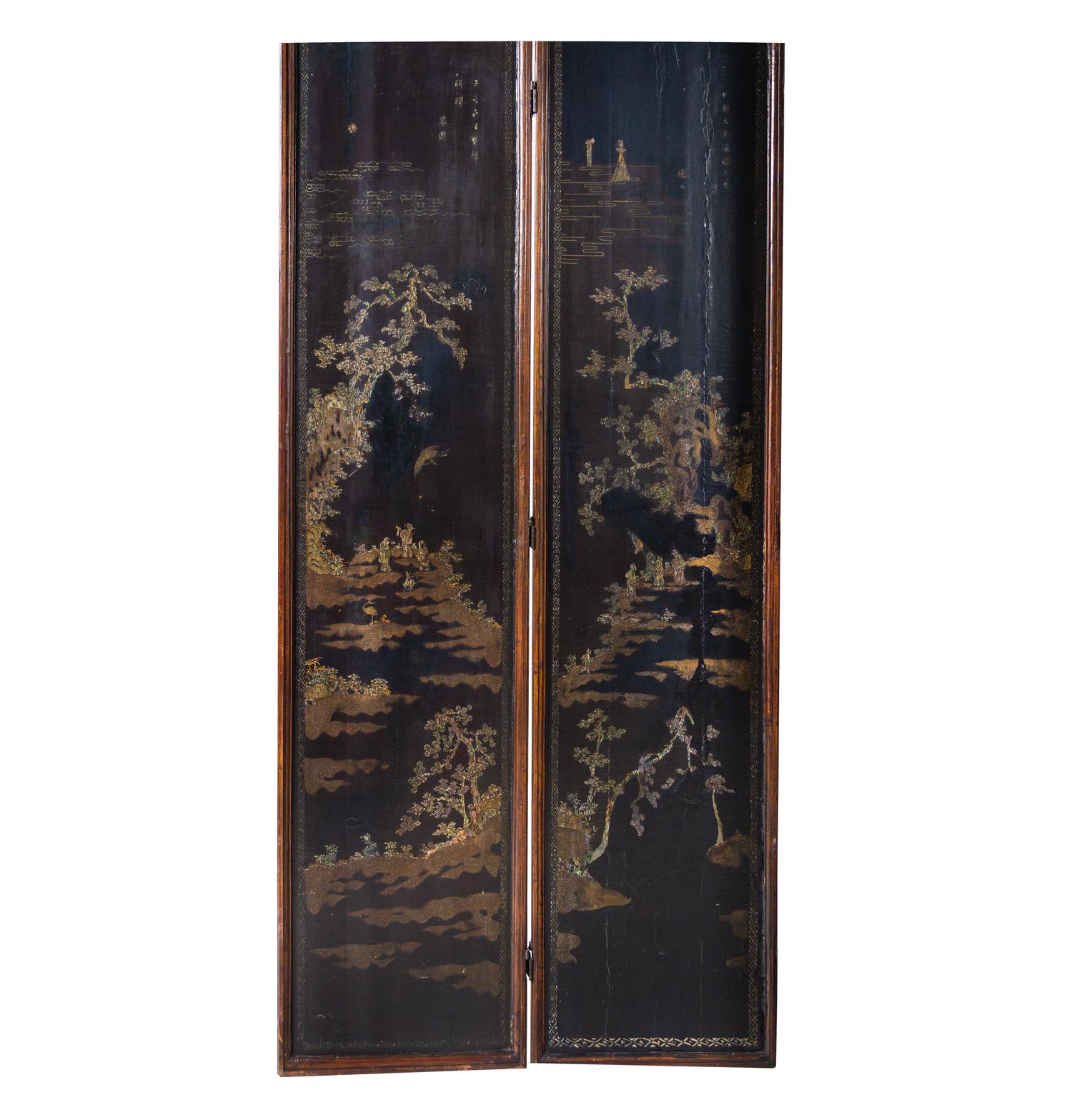 A Mother-of-Pearl Inlaid Black Lacquer Twelve-Panel Screen
