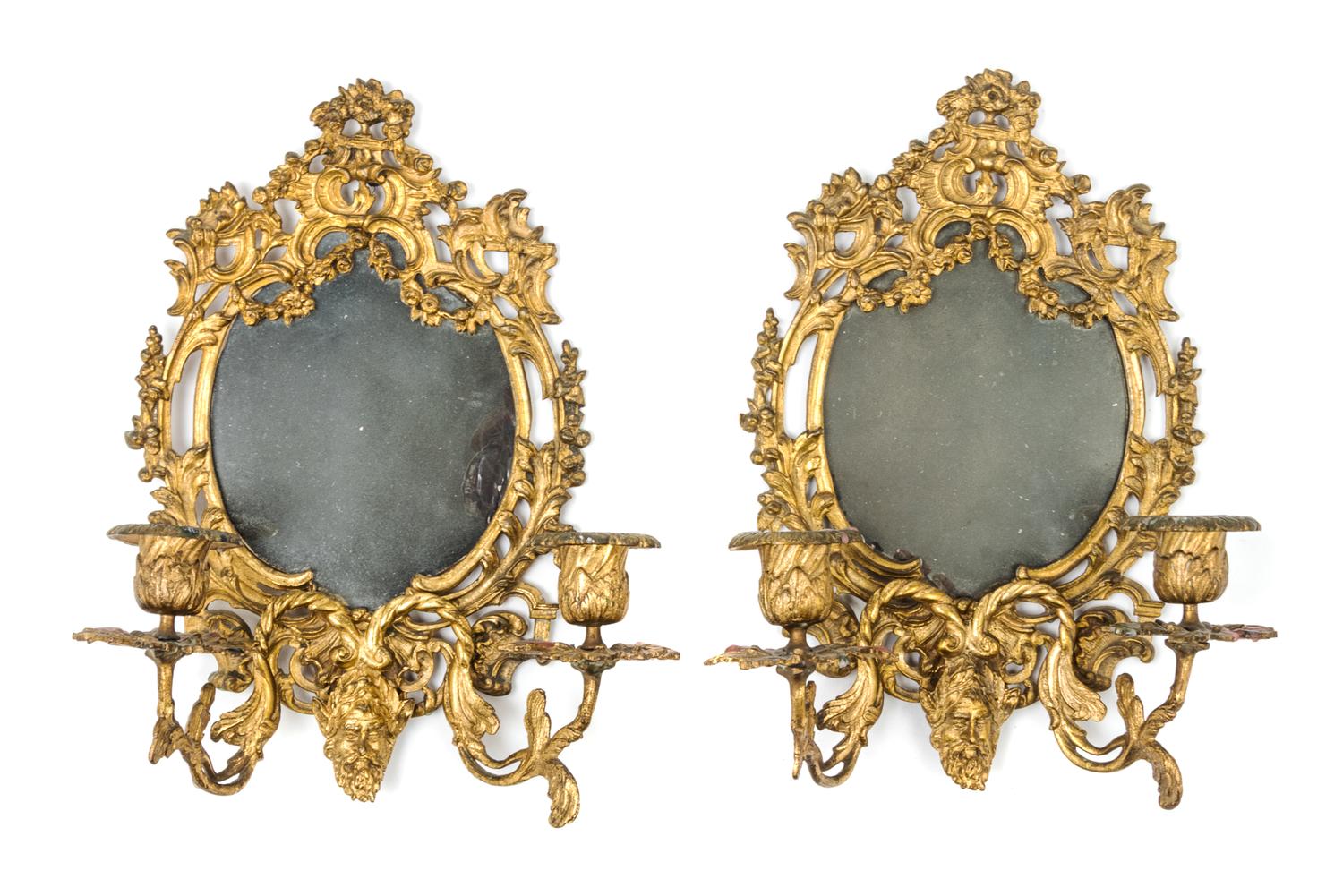 A Pair of Rococo Style Gilt Metal Sconces Height 12 inches. — LATE 19TH CENTURY