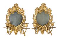 A Pair of Rococo Style Gilt Metal Sconces Height 12 inches. — LATE 19TH CENTURY